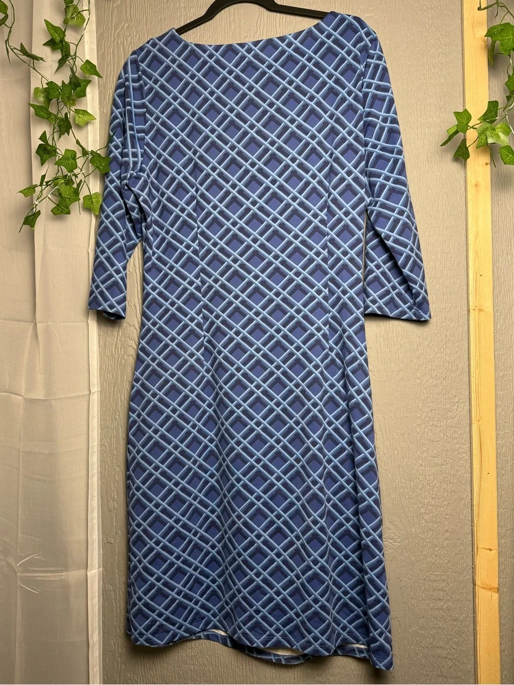 J. McLaughlin Kamala‎ Blue Catalina Cloth Geometric Ruched Dress L